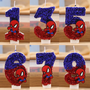 Spider-Man เทียนวันเกิด 0-9 หมายเลข Glitter Superhero Spiderman เทียนเค้กเด็กวันเกิดเค้ก Topper อุปกรณ์ตกแต่ง