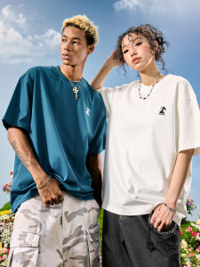 American Retro Minimalist Embroidered Apple Casual Short Sleeve T-Shirt Loose Fit