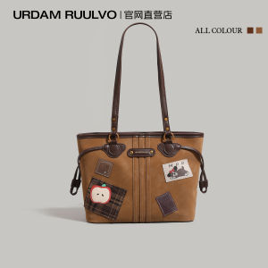 UR Retro Brown Tote Bag Womens 2025 New Large Capacity Single Shoulder Commuter Bag Versatile for Office Work And Travel