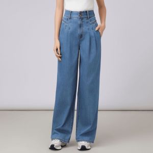 High Waist Wide Leg Jeans Womens Loose Fit Straight Cut Casual Long Trousers Spring 2025 Cotton Stretch Denim Blue