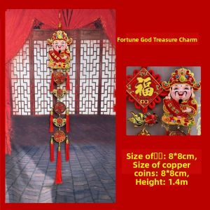 Chinese New Year Decorations Red Pepper String Festive Wealth Attracting Copper Coin Good Luck Hanging Ornament Living Room Decor