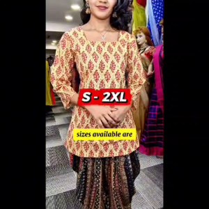 Madanikas Women’s Floral Cotton Short Kurti – 3/4 Sleeves Casual Wear MA Series