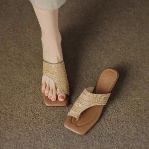 French Vintage Weaved Open Toe Sandals with Thick Heels