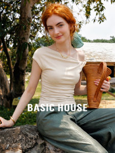 Basic House | Design Shoulder-Baring Slim Fit Apricot T-shirt