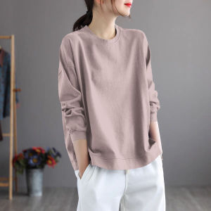 Outlets Authentic Pure Cotton 100% round Neck Fashion Slim Looking Tops Womens Long Sleeve Plus Size Younger T-shirt