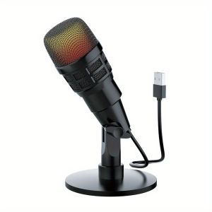 BASIX | USB Microphone for Gaming Live Streaming Podcasts - Noise Reduction RGB Lighting - PC Laptop Recording Mic Compact
