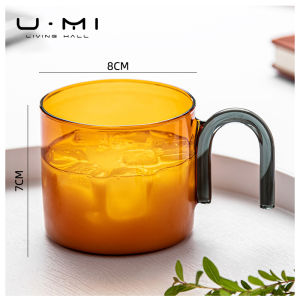 U Mi LIVING Nordic Style Colorful Heat Resistant Glass Cup Creative Home Use round Shape Water Cup with Handle for Everyone