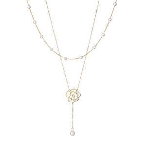 สร้อยคอจี้รูปดอกกุหลาบ 2 ชั้น สำหรับผู้หญิง ดีไซน์เรียบง่าย สไตล์เกาหลี โซ่กระดูกไหปลาร้า โซ่คอ โซ่จี้รูปดอกกุหลาบ