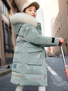 Thickened Medium-Length Childrens down Jacket White Duck Feather Warm Outerwear for Girls Non-Washable Kids Coat