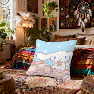 Sanrio | Sanrio Cinnamoroll Logo Pillow Cushion Cover Pillowcase Living Room Sofa Home Decor Customized