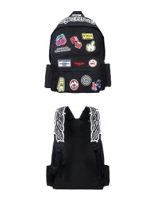 Original CyberLove ปัก สีม่วงอ่อน กระเป๋าเป้สะพายหลัง Graffiti Patchwork กระเป๋าสะพายคู่สําหรับวัยรุ่น ลำลอง ผ้าใบไม่กันน้ํา