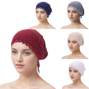 Jifang 2025 Elastic Flower Floal Lace Plain Modal Mercerized Cotton Inners Raya Muslim Underscarf Head Cover Cap Adjustable Size Drawstring Inner YW100