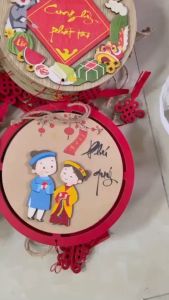 Bảng gỗ trang trí ngày Tết 2026 Liễng Khánh viền nhung đỏ cao cấp decor trang trí nhà cửa ngày tết