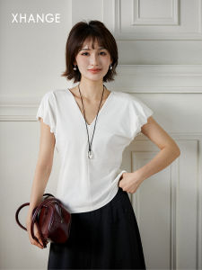Sweet Style Ruffle Shoulder V-Neck Slimming Top