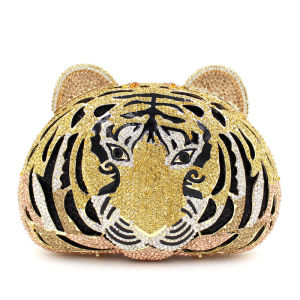 Tiger Head Water Diamond Bag Hollow Metal Crystal Dinner Bag Handmade Diamond Set Bag Womens Handheld Bag