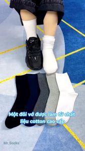 Vớ nam nữ cổ cao Mr.Socks trơn gân chìm chất liệu cotton mềm mại thấm hút thoáng khí - CAOTRON-FIVE-2001-1DOI
