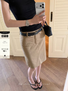 Professional Everyday Flax Blend Half Skirt with Back Split