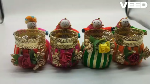 Traditional Handmade Recycled Material Rajasthani Raja Rani Puppet Decorative Tealight Candle Holders Diwali Gift | Pooja Decor | Festive Decor 1 pc