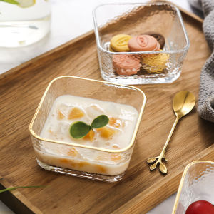 Japanese Hammer Tone Glass Bowl Square Dessert Bowl Fruit Salad Bowl Ice Cream Cereal Breakfast Bowl Transparent Small Bowl