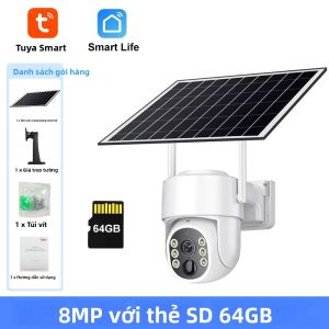 Camera An Ninh Ngoài Trời Tuya Solar WiFi 8MP Không Dây Xoay PTZ Pin Tiết Kiệm Năng Lượng Tích Hợp Cảm Biến Chuyển Động PIR Giám Sát Video CCTV Cho Nhà Cửa Sân Vườn