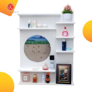 Rak Meja Rias Kaca Gantung Dinding Minimalis 7 Susun 80x60cm Rak Make up Kosmetik Cermin Bulat