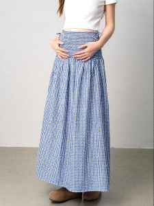 JoynCleon | Pregnant Women Plaid Half Skirt Tummy Support