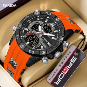 SANDA ใหม่ 6162 แฟชั่นผู้ชายนาฬิกาอิเล็กทรอนิกส์กีฬาแฟชั่นกันน้ํา LED ผู้ชายนาฬิกาอิเล็กทรอนิกส์ 2025