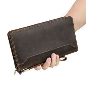 Hiram Genuine Leather Travel Family Passport Handbag Multi Functional Zipper Passport Cover with Wristband Leather Passport Bag