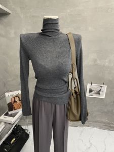 Slim Fit High Neck Long Sleeve Womens Base Shirt Soft Thin Knitted Top Pure Color Autumn Winter Inner Wear Commute Style