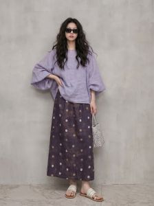 GULILI | UV Protection Flax Women Suit Light Purple Dots