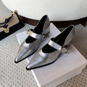 Giày Cao Gót Mũi Nhọn Kiểu Pháp Cho Nữ Mùa Xuân Hè Đế Dày Khóa Mary Janes Giày Cao Gót Màu Đen Đa Năng Phong Cách Mới 2025