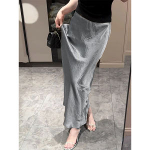 SUHUIQIAN | A-Line Satin Long Skirt with Drape Summer High Waisted Fish Tail