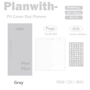Planwith Kawaii Notebook Daily Planner Portable PU Soft Cover Agenda Working Time Plan Schedule Self Filled Date Learning