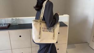 Letter Canvas Bag Womens New Thailand Gentlewoman Internet Celebrity Shoulder Bag Advanced Sentong Tote Bag