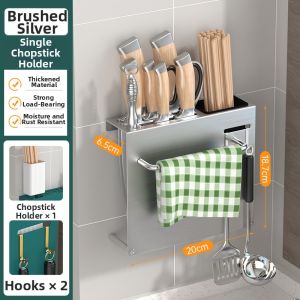 Stainless Steel Wall-Mounted No-Drilling Knife and Chopsticks Holder