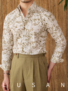 Mr. Deer Threes Fashionable Floral Pure Cotton Long Sleeve Shirt Casual Leisure Slim Fit Mens Shirt for Commuting And Daily Wear