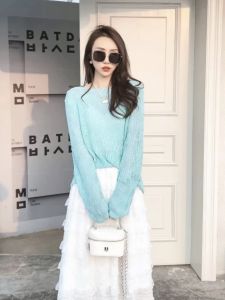 เสื้อคลุมยาวแขนยาวผ้าไหมน้ำแข็งหลวมๆ บางๆ สำหรับผู้หญิงในฤดูร้อนปี 2025 เสื้อคลุมปกติ สีสันสดใส ผ้าฝ้ายผสม