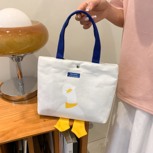 Cute Canvas Handbag Large Capacity Commuter Outing Handheld Bag Lunch Box Bento Bag Miscellaneous Cloth Bag for Women