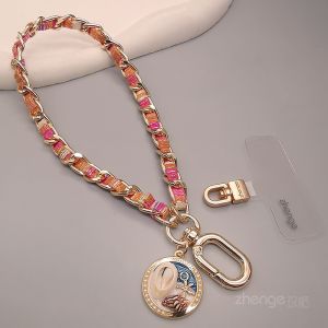 Short Beach-Themed Mobile Phone Lanyard with Colorful Painted Cloth Metal Chain Travel Anti-Loss Handheld Phone Strap for Hiking And Shopping