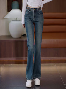 High Waist Slim Fit Denim Jeans Womens Spring Autumn Vintage Elastic Horse Hoof Pants Long Sleeve Regular Length Jeans