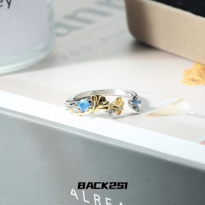 Lian with Bai Qi Blue Zircon Ring for Women Non-Fading Open Adjustable Finger Ring Original Design Luxury Fashion Jewelry