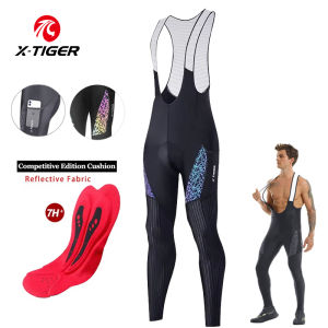 X-TIGER Cycling Bib Pants Mens MTB Shockproof Breathable Reflective Mountain Road Bike Tights with Pocket Cycling Long Trousers