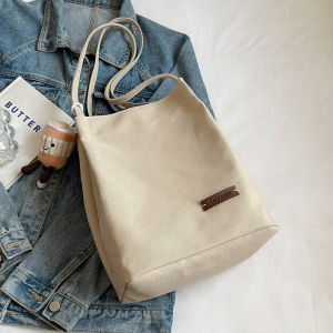 Casual Korean Style Canvas Tote Bag Women Large Capacity 2025 New Japanese Style Versatile Handbag Commuter Single Shoulder Bucket Bag