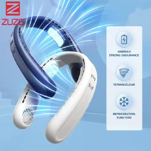 ZUZG Portable Cooling Semiconductor Neck Fan Rechargeable 4000mAh Hand Free Bladeless Hanging Neck Fan
