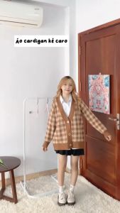 Áo Khoác Len Cardigan Kẻ Ô Phối Khuy Vuông Dáng Dài - LCXA222