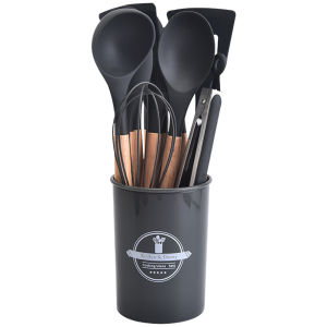 【New Arrival】12Pcs Kitchen Utensil Set Cooking Tools Kit Wooden Handle Heat-Resistant Cookware Spatula Spoon Brush Whisk for Kitchen