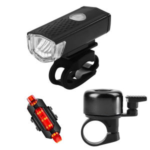 Rechargeable LED Bike Light Set - Front Headlight and Rear Taillight with Bell - Night Safety for MTB Riders - Bright White and Red Colors