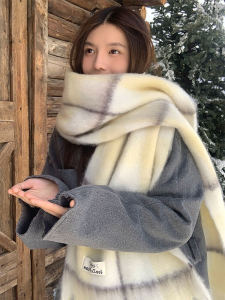 Korean Style Plaid Scarf for Women Winter Warm Neck Protection Scarf Shawl Shoulder Wrap Multifunctional Long Rectangle Scarf