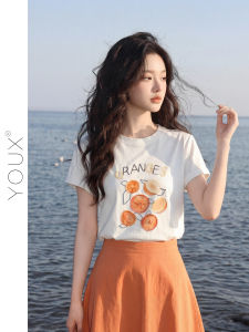 YOUXIANG | Áo In Hình Quả Cam Dây Lỏng Tay Ngắn