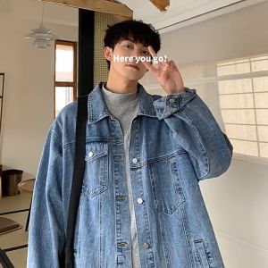 SINRANSINYA丨áo khoác jean-Nam Áo khoác denim cổ điển trung tính Áo khoác Denim phiên bản Hàn Quốc Áo thời trang rộng cho học sinh mới Áo khoác mùa thu thường ngày